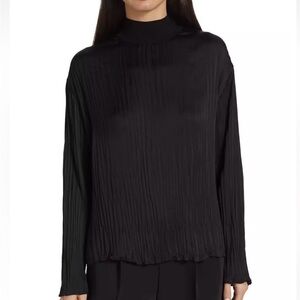 NWT Vince Mock Neck Long Sleeve Crushed Silk Ribbed Top- size L